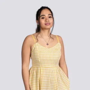 Sunshine Chic Yellow Gingham Cotton Mini Dress