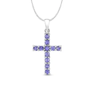 Tanzanite Cross Necklace in Solid Gold
