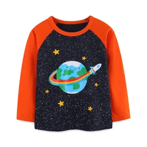 Toddler/Kid Boy Space Rocket Design Long Sleeve Shirt