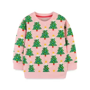 Toddler/Kid Festive Christmas Trees   Snow Pink Sweatshirt