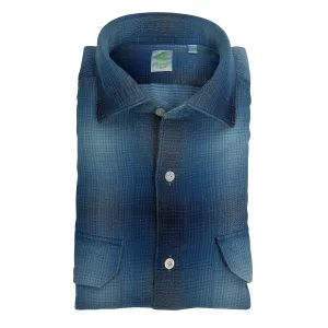 Tokyo slim fit shirt in fake indigo madras sport in cotton