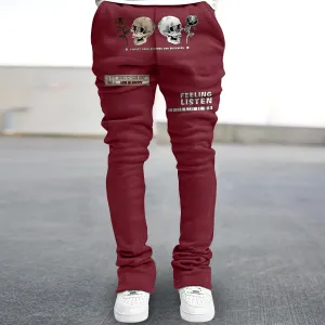 Trendy skull print straight-leg trousers