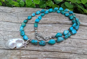 Turquoise & Baroque Pearl Necklace