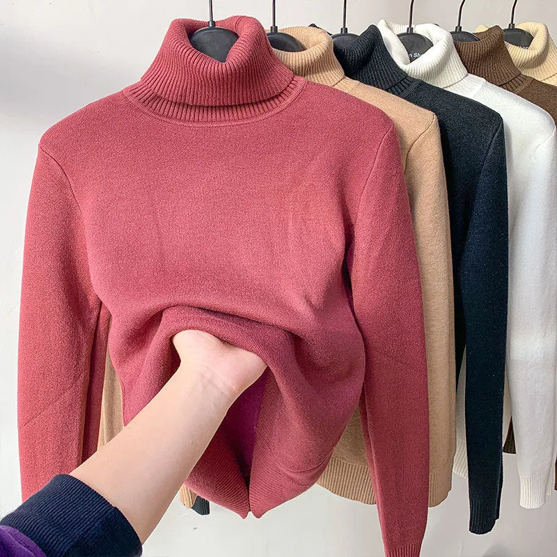 Turtle Neck Winter Sweater Women Elegant Thick Warm Female Knitted Pullover Loose Basic Knitwear | Brodtica.com