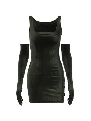Uniwim Solid Square Neck Velvet Mini Dress