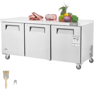 Vevor Refrigerator Prep Table 20 Cu. Ft. Commercial 3-Door 180W 72" Stainless Steel New