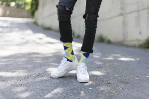 Vibrant Lemon Argyle Fashion Socks