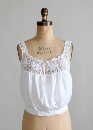Vintage Edwardian Cotton and Crochet Fitted Waist Corset Cover