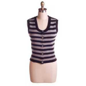Vintage Striped Wool Vest 1950S Jeanine Gray/Black
