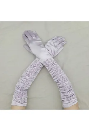 Vintage Style Satin Ruched Long Opera Evening Glove - Lavender