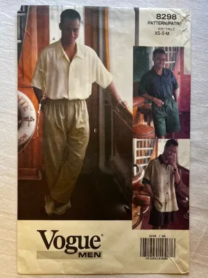 Vogue 8298 CUT Men's Wear Size XS