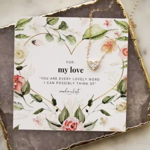 Wander   Lust MY LOVE CZ Heart 14K Gold Fill Necklace & Card