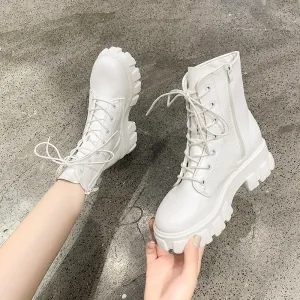 Wenkouban Christmas Gift New Thick-soled Genuine Leather Women's Boots Fashion Zipper Convenient Short Boots Autumn Winter Warm Casual Women's Work Boots
