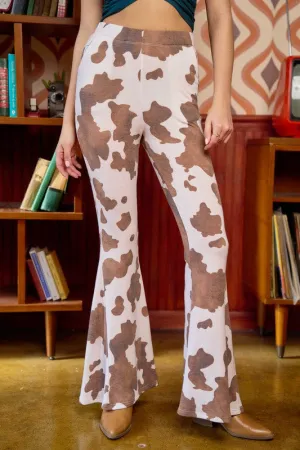 Western Cow Print Flared Pants - Mocha