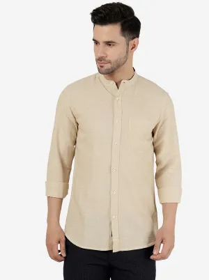 Wheat Brown Solid Slim Fit Casual Shirt | JadeBlue