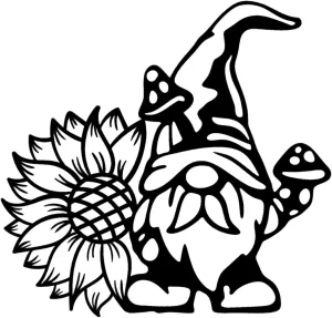 Whimsical Gnome with Mushrooms and Sunflower Metal Art - Garden Delight (C90)