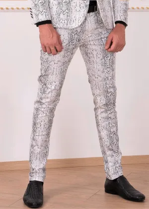 White Black Snake Print Pants