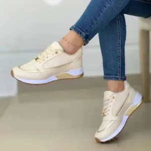 Wjczt 2024 Hot Sale Ladies Shoes Lace Up Women's Vulcanize Shoes Autumn Round Toe Mixed Colors Increase Height Casual Sneakers Women