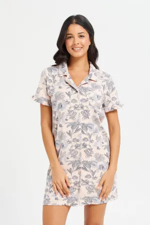 Women Pink Printed Nightshirt