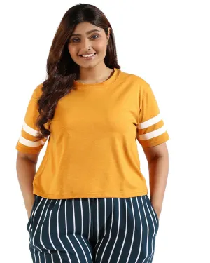 Women Solid Short Sleeve Round Neck Top | Mustard