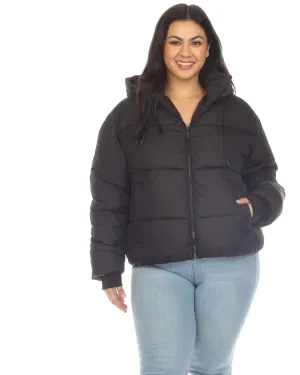 Women's Full Front Zip Hooded Bomber Puffer Coat | Black