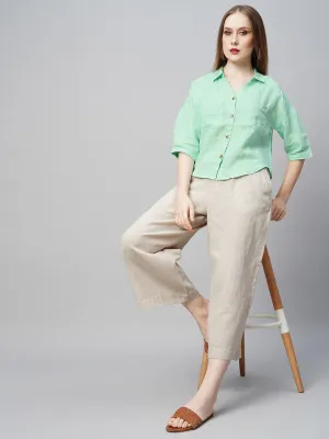 Women's Green Linen Loose Fit Blouse