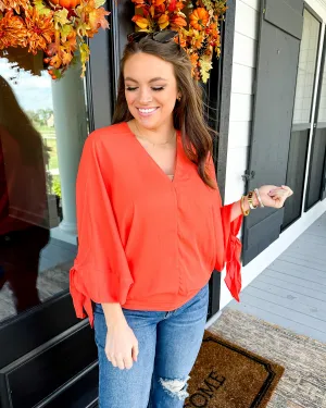 Wrap Sleeve V-Neck Top in Orange
