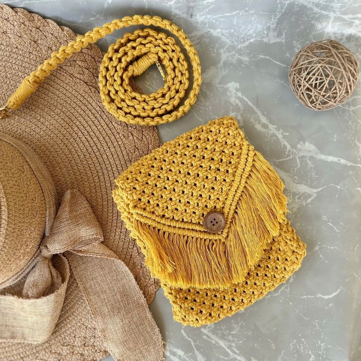 Yellow Macrame Mobile Sling Bag