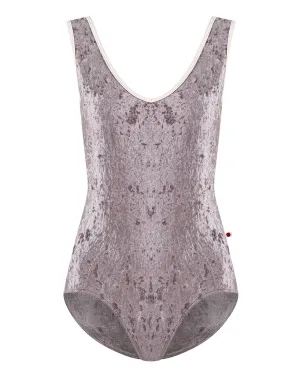 Yumiko Gina Velvet Trim Mesh Back Sleeveless Leotard - Womens - Phantom / Blush / Misty Rose