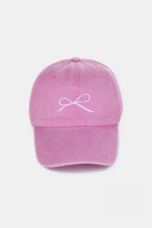 Zenana Bow Embroidered Texture Washed Cotton Caps